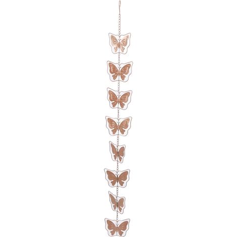 Chaîne de pluie décorative en métal avec papillons, carillon fonctionnel pour descentes de gouttière de jardin, longueur 1,30 m (4,26 pi). (1/5)