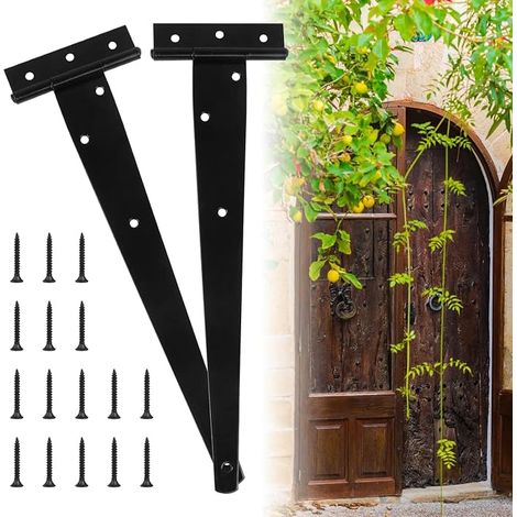 Charniere Porte Lourde 2 Pcs Charnière de Porte de Garage Robustes, Charnières en T 12 Pouces, Charnière en T Noires avec Vis, Charniere Plate Inox Pour Portails d'Usine, Entrepôt, Jardin (1/5)