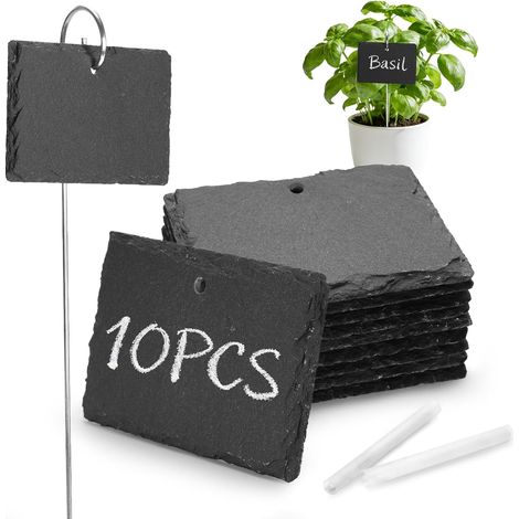 10 Étiquette ardoise, Rectangle 10x7cm, Piquet métal 40cm, Craie incluse, Jardin potager (1/5)