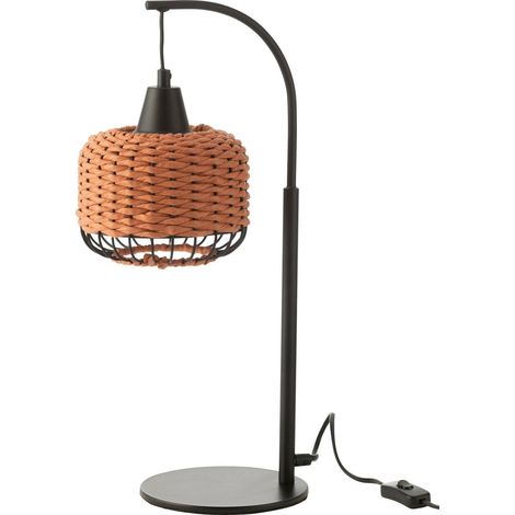 Lampe lanterne orange en métal design contemporain pour salon - Orange tressé et métal noir (1/3)