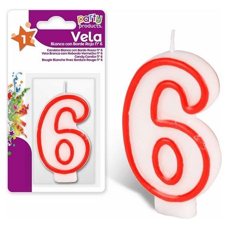 Numero 6 vela de cumpleaños 7 cm Rojo-Blanco