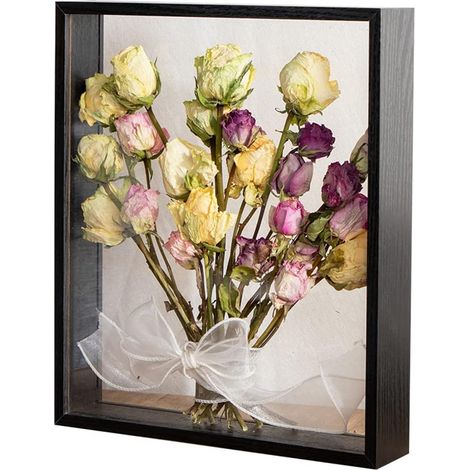 Cadre photo en bois avec fleurs séchées,Présentoir de fleurs séchées,Cadre photo décoratif flottant,Double face en plexiglas,Pour exposer des fleurs séchées, des travaux manuels,Noir,20.3x30.5 cm (1/5)