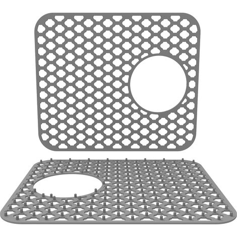 Tapis De Protection Pour Evier - En Silicone Souple Antidérapant Avec Pieds Surélevés Et Trous D'Évacuation - Pour Eviers En Acier Inoxydable Porcelaine Ou Fonte - Gris - 1 Pièce (1/5)