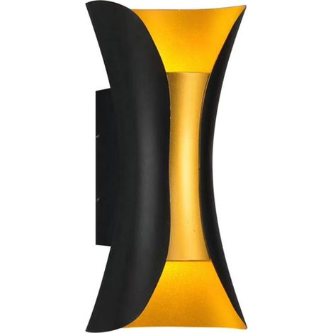 Applique murale extérieure étanche double tête lampe LED d'irradiation haut et bas pour cour villa 6W 150 longue 3000K lumière chaude noir or. (1/5)