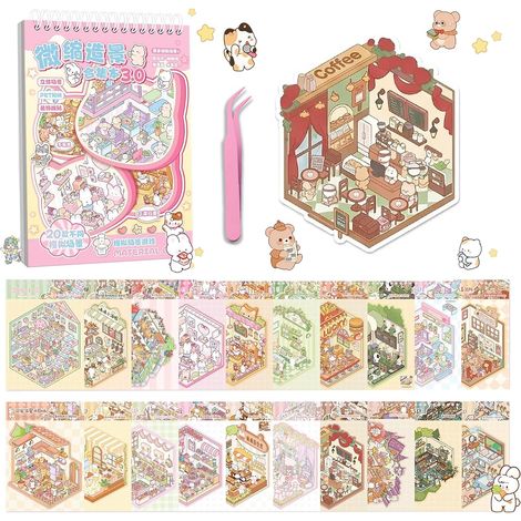 Lot de 20 Autocollants de Maison, 3D House Sticker Scene Kit avec Pince, DIY Amusants House Sticker, Stickers Scene Miniature, Livre Stickers Adulte, pour Adulte, Adolescent (1/5)