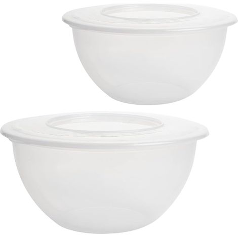 Lot de 2 Bols mélangeurs, Plastique transparent sans BPA, Couvercle inclus, Capacité 5L, Cuisine et stockage (1/5)