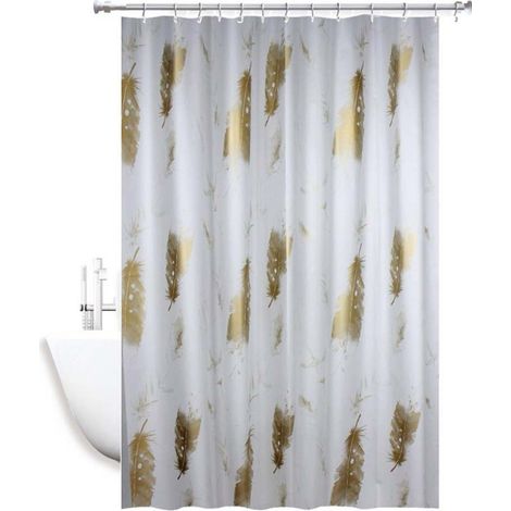 Tenda moderna per doccia vasca da bagno impermeabile pvc 12 ganci decorata con foglie oro 200x180 cm (1/2)