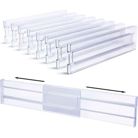 Dividers for plastic cassettes, adjustable, 8 (12.2-21.6 inches), transparent dividers for cassettes, organizer for cassettes for kitchen, camera da letto, cassettes (1/4)