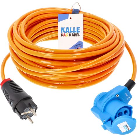 Kalle Adapterkabel Schuko 2,5mm² auf CEE 230V Winkel Extreme Signal Orange IP44 10 Meter