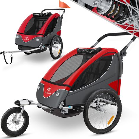 KESSER® Kinderanhänger Fahrradanhänger 360° Drehbar mit Federung 2in1 Joggerfunktion Kinderfahrradanhänger + 5-Punkt Gurt Jogger Fahrrad Anhänger   Rot