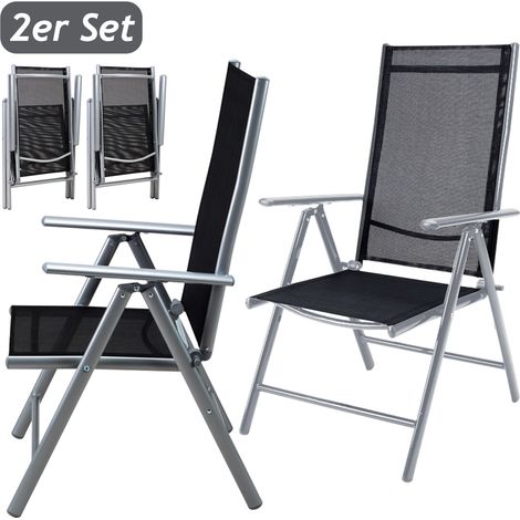CASARIA® 2x Sillas de Jardín Bern de Aluminio Respaldo Alto Plegables Reclinable en 8 Posiciones Silla de Exterior