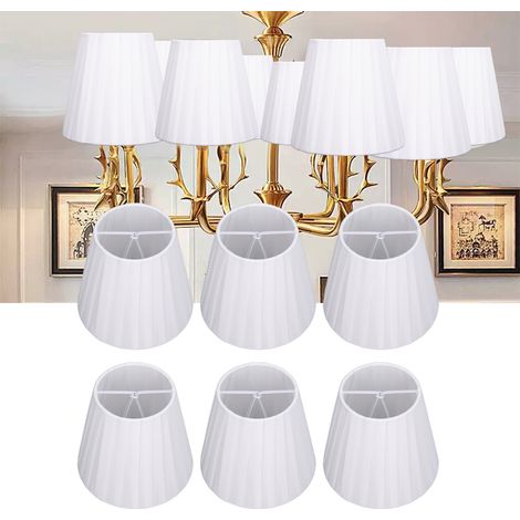 Lampenschirm aus Stoff, moderner minimalistischer weißer Lampenschirm mit weißen Stoffstreifen, geeignet für Klemmkerzenlampen, Stehlampen, Tischlampen, Pendelleuchten und Wandleuchten. (1/5)