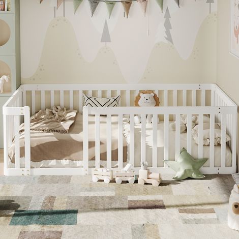 Cama infantil dormitorio con valla de pino blanco OKMYHOME (1/3)