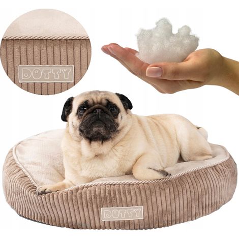 Cama redonda para perros DOTTY, puf, cojín para gatos, pana, felpa minky (1/4)