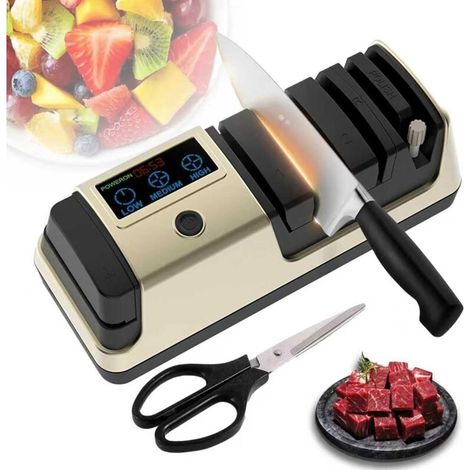 Aiguiseur électrique 5 en 1 – Écran LCD – 3 vitesses – Abrasifs 100 % diamant – Affûtage guidé pour couteaux et ciseaux