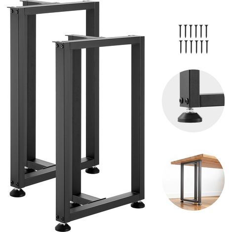 Pieds de Table Rectangulaires en T 740x450 mm Lot de 2 Pieds de Bureau en Acier au Carbone, Charge Max. 1000 kg pour Bureau, Table à Manger, Établi, Plan de Travail et Table de Bar, Patins, Noir (1/5)