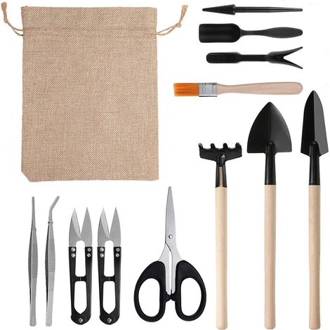 Juego de 13 herramientas de jardinería en miniatura para plantas suculentas: deshierbar, cavar, plantar, trasplantar, crear minijardines de cuento de hadas, cactus y bonsáis. (1/5)