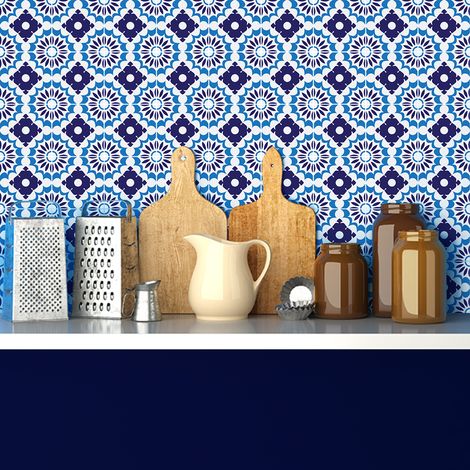Sticker Mural Carrelage adhésif Cuisine Salle de Bain - 24 STICKERS CARREAUX DE CIMENT AZULEJOS PALERMO - 24stickers20x20cm (1/5)