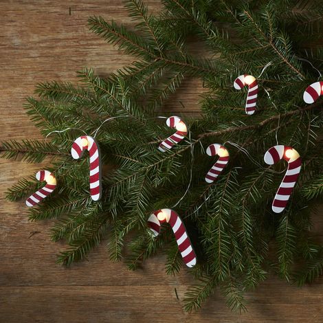 Batteriebetriebene Weihnachtslichterkette ,Candycane', 8 LED Zuckerstangen, Timer, warmweiß, L 135cm (1/2)