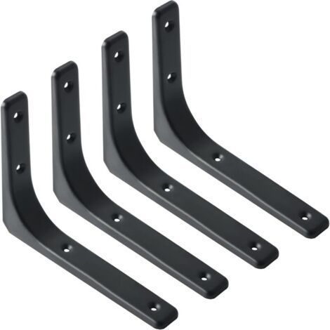 Equerre Etagere Murale, 4PCS Equerre Metal 200mm x 150mm Equerre Charge Lourde Support Etagere Murale Pour Deco Murale Cuisine Industrielle radiateur Montage Mural (Noire) (1/4)