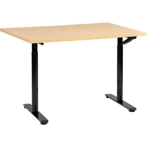 Escritorio de altura regulable manual oficina moderna patas redondas 120 x 60 cm tablero marrón claro base de acero negra Destinas