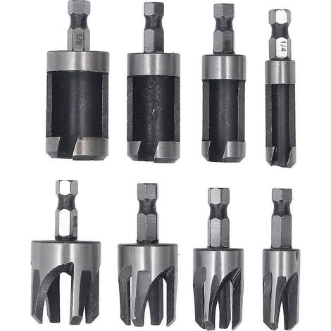 8-teiliges Set Holzdübelbohrer mit Sechskantschaft, 4 Stück konisch, 4 Stück Krallen-Korkbohrer