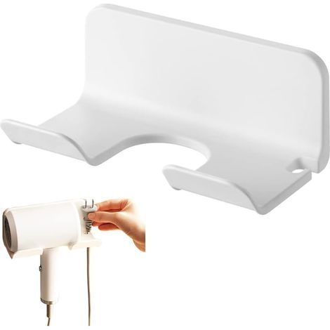 Self Adhesive Hair Dryer Holder Wall Mount Silicone Material Hairdryer Stand Fit for Most Hair Dryer, White (1/5)