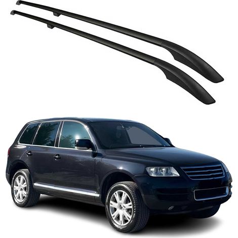 OMAC Barres de Toit longitudinales Compatible avec VW Touareg 2002-2010 Aluminium Noir (1/5)