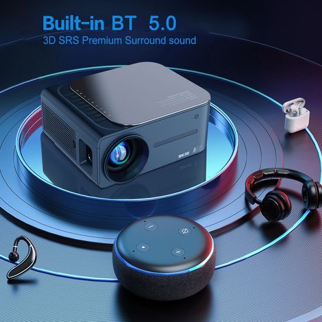 Proyector Android 9.0, proyector de cine en casa, vídeo 1080p, Wi-Fi de 2,4 GHz/5 GHz, Bluetooth 5.0, compatible con pantallas 8K de 200 pulgadas, sincronización inalámbrica, corrección trapezoidal, c (1/4)