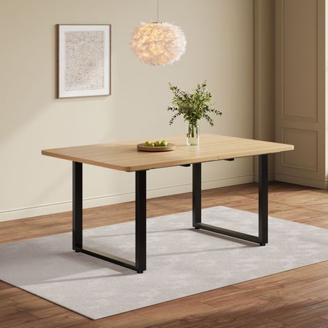 Table à rallonges à 3 longueurs, 140/180/22080 cm, pouvant accueillir 6 à 10 personnes, forme rectangulaire, pieds en métal, style simple, table pour salle à manger, cuisine, couleur chêne (1/5)