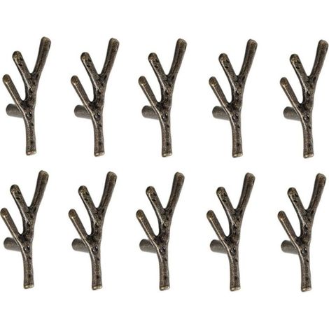 10 maniglie per mobili a forma di ramo, maniglie per armadi in lega di zinco con viti in bronzo - Foro singolo -Crezuo