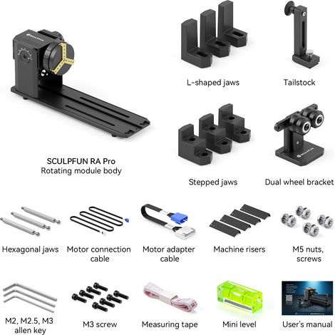 Mandrin rotatif pour graveur, Module axe Y avec Angle réglable à 180 °, gravure d'objets cylindriques ronds irréguliers (1/5)