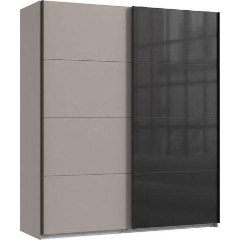 Armoire à portes coulissantes coloris Gris et verre coloris noir, rechampis graphite - Longueur 180 x Hauteur 208 x Profondeur 65 cm (1/2)