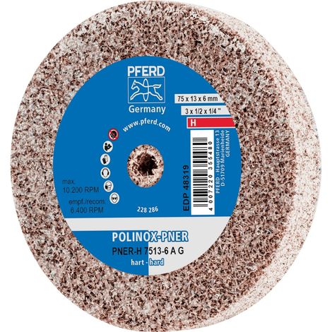 PFERD POLINOX verpresstes Vlies-Rad PNER Ø 75x13 mm Bohrung-Ø 6 mm Hart A Grob für Finish (1/5)