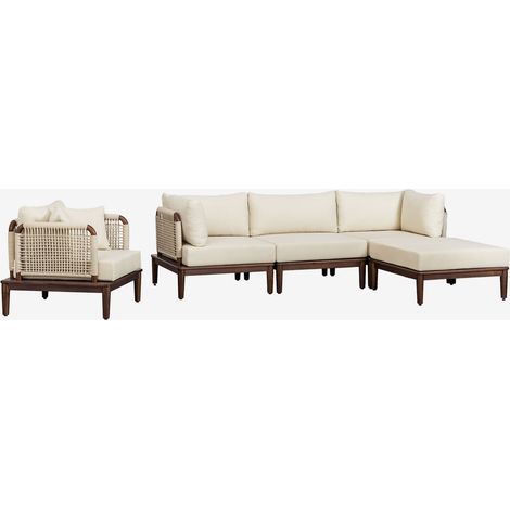 Set da giardino con divano modulare a 3 pezzi con 2 poltrone angolari, pouf e poltrona in acacia Giulia SKLUM            