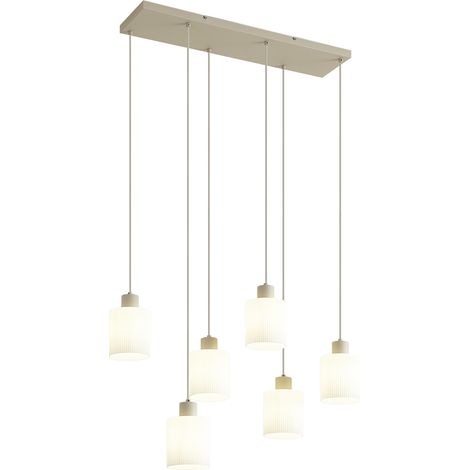 QAZQA Lampada a sospensione scandinava beige con vetro bianco 6 (1/5)