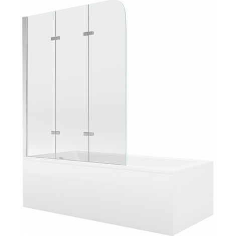 Mexen Cubik baignoire rectangulaire 160 x 70 cm avec cache et paroi 3 volets 120 cm, transparent, chromé - 550316070X9012030100 (1/5)