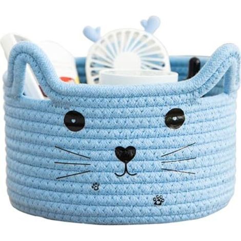 Woven Cotton Storage Basket, Toy Storage Basket, Dog Toy Basket, Toy Organizer, Toy Storage Box, Toy Storage Basket, Cosmetics, Blue (1/4)