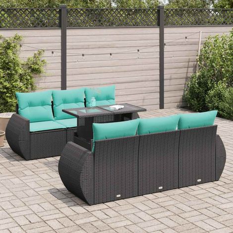 vidaXL Set Divani da Giardino con Cuscini 7pz Nero Polyrattan Acacia (1/5)