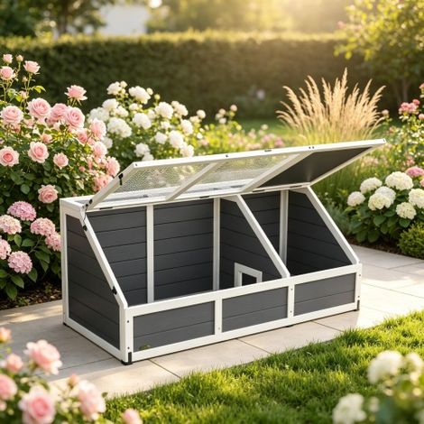 Maison en Bois pour Petits Animaux, Enclos Extérieur pour Tortues et Lapins avec Couvercle Amovible, Loquets de Fermeture et 2 Zones Séparées, 120 x 55 cm (1/5)