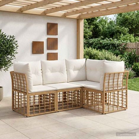 vidaXL  Outdoor Sofa Set  Natural Poly Rattan