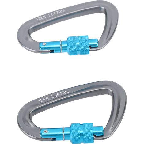 Lot de 2 mousquetons d'escalade autobloquants 12 kN, mousquetons légers en forme de D pour l'escalade et l'alpinisme (1/5)