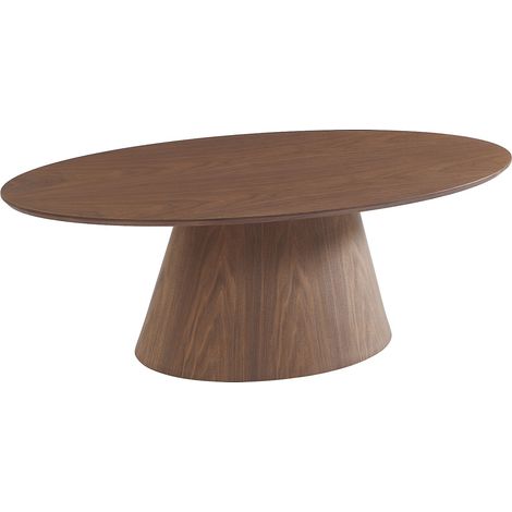 Vente-Unique – Table basse ovale en MDF placage noyer – Couleur naturel foncé – Pied central conique – Dimensions 120x60x40cm – Charge max 50kg