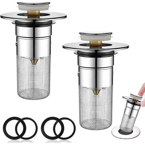 Two drain plugs with removable filters, 34-40mm stainless steel floor drain filter, suitable for bathroom sinks. (1/5)