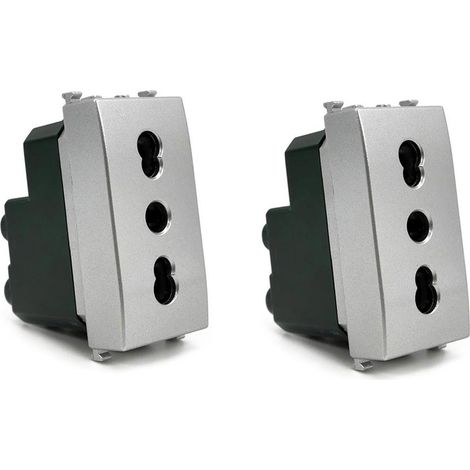 Kit di 2 Prese bipasso bivalente 10-16A compatibile con vimar plana presa elettrica a muro spina silver (1/4)