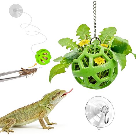 Lot de 2 Balle d'Alimentation Interactive Ventouse Verte, Jouet pour Dragon Barbu Lézard Gecko et Petit Animal, Distributeur Friandise Reptile (1/5)