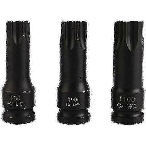 Jeu de 3 douilles hexagonales Torx 1/2" T80 T90 T100 pour clés pneumatiques - YuJia hwy (1/4)