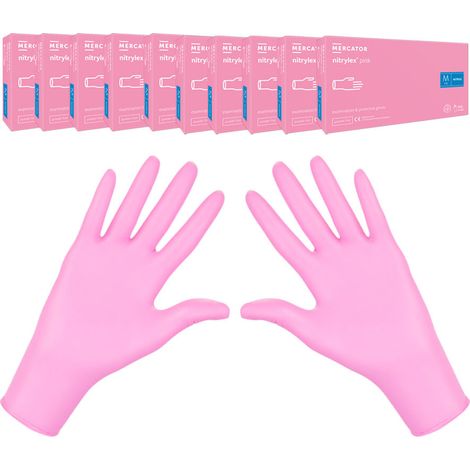 Guanti in nitrile M rosa Mercator Nitrylex Rosa 100 pezzi cartone 10 confezioni (1/5)