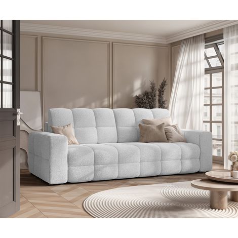Canape Convertible MOLLY - 3 places - Coffre de rangement - Tissu doux au toucher - Gris clair (1/5)