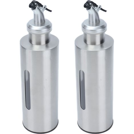 Set mit 2 Edelstahl-Ölflaschen (304) mit Trichter, 290 ml, sichtbar und auslaufsicher, ideal zum Kochen, für Essig und Sojasauce (1/5)